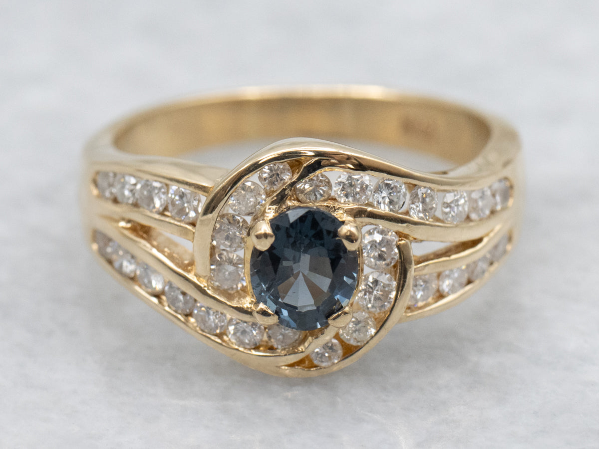 Modern Teal-Hued Spinel and Diamond Ring