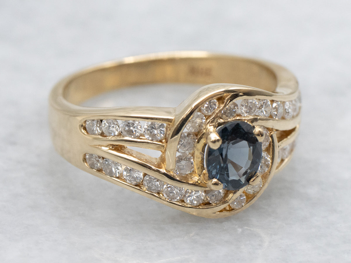 Modern Teal-Hued Spinel and Diamond Ring