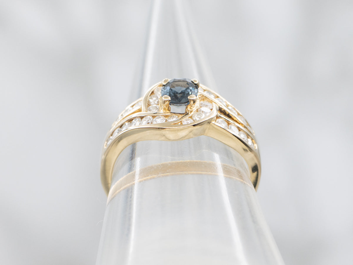 Modern Teal-Hued Spinel and Diamond Ring