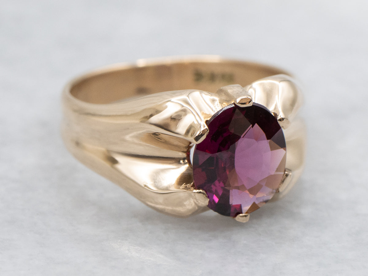 Mid-Century Garnet Solitaire Ring