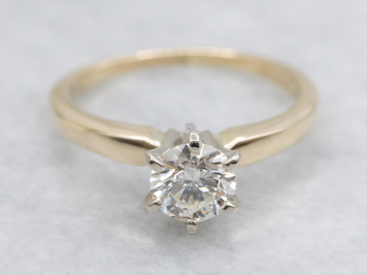 Vintage GIA Certified Diamond Six-Prong Solitaire Engagement Ring