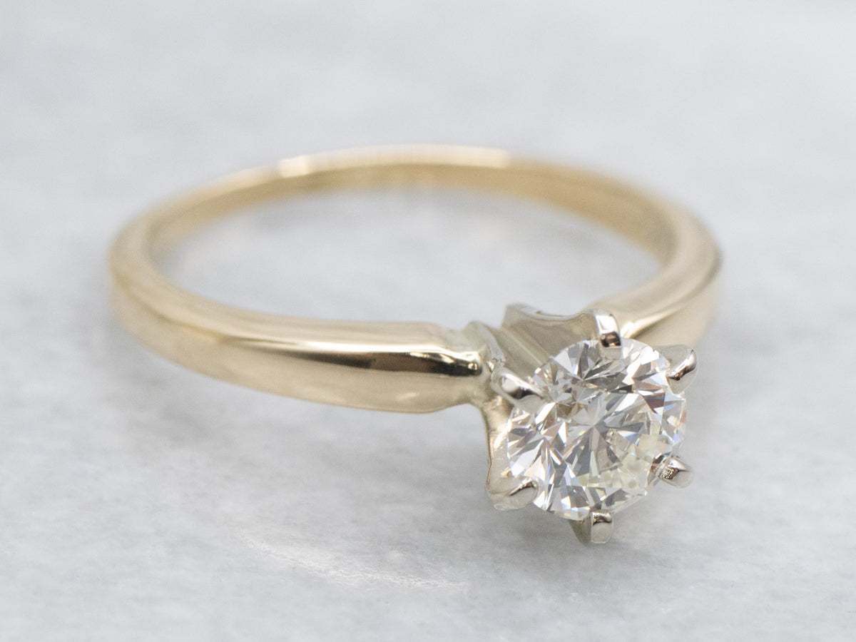 Vintage GIA Certified Diamond Six-Prong Solitaire Engagement Ring