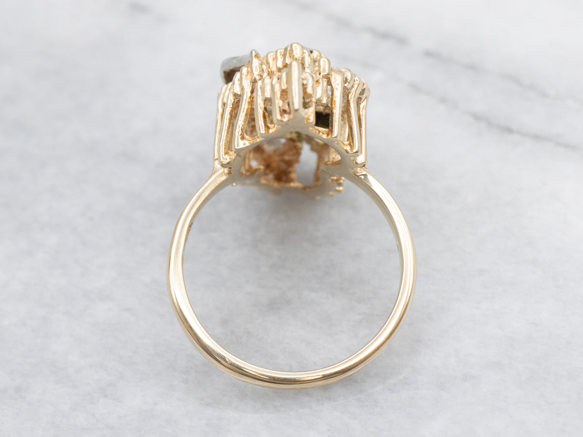 Stunning Marquise Cut Green Tourmaline and Diamond Cocktail Ring