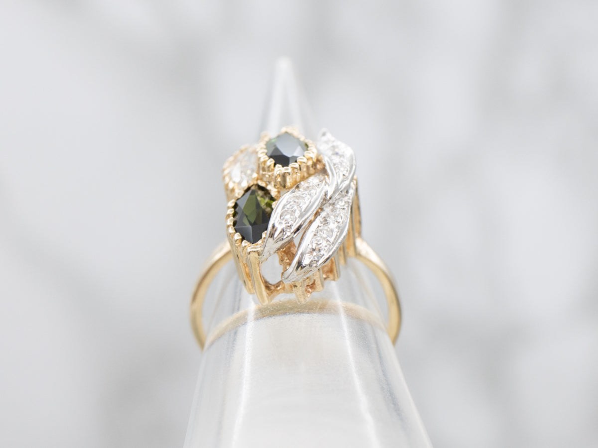 Stunning Marquise Cut Green Tourmaline and Diamond Cocktail Ring
