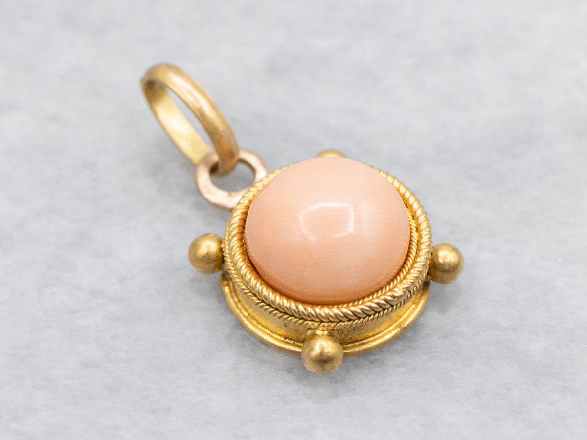 Sweet Pink Coral and 18-Karat Gold Pendant
