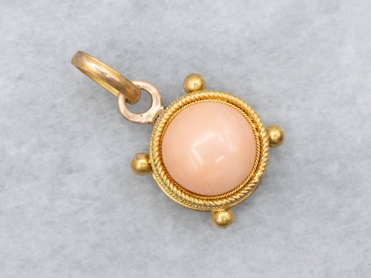 Sweet Pink Coral and 18-Karat Gold Pendant