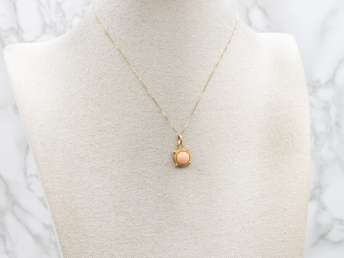 Sweet Pink Coral and 18-Karat Gold Pendant