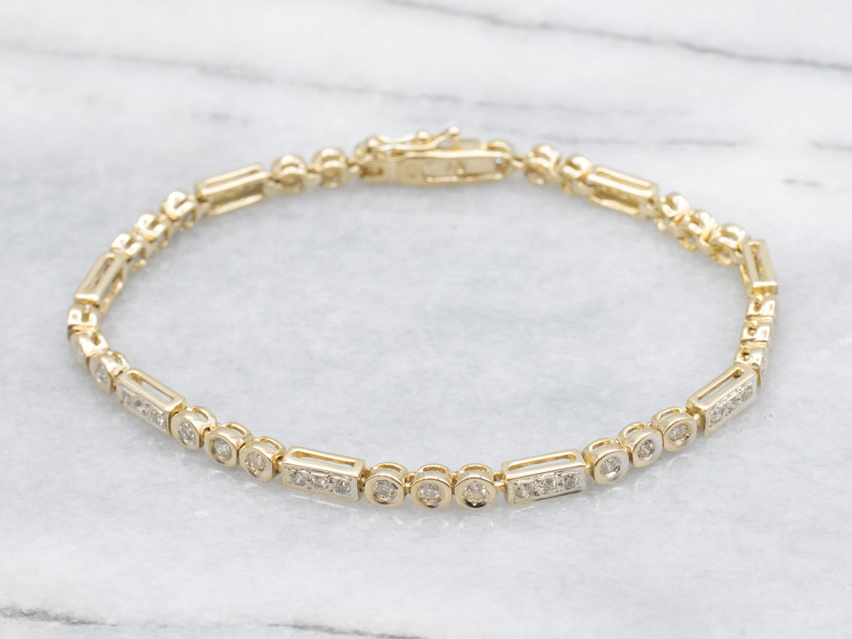Alternating Diamond Round and Rectangle Link Bracelet