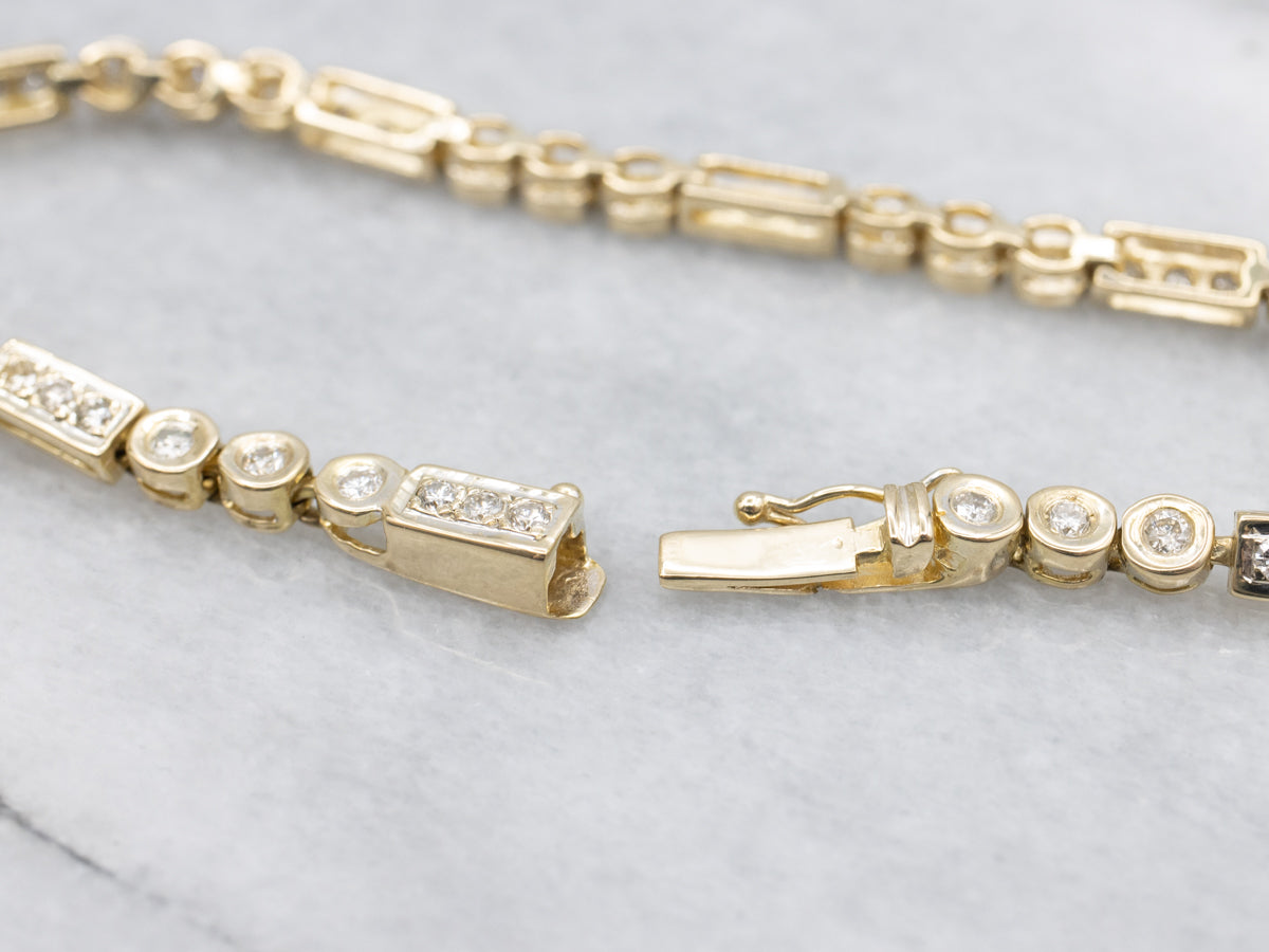 Alternating Diamond Round and Rectangle Link Bracelet