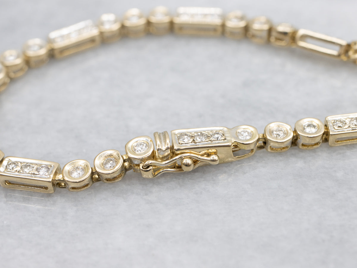 Alternating Diamond Round and Rectangle Link Bracelet