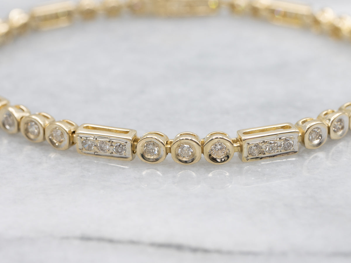 Alternating Diamond Round and Rectangle Link Bracelet