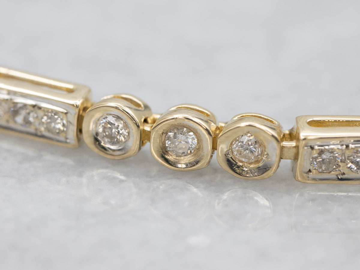 Alternating Diamond Round and Rectangle Link Bracelet