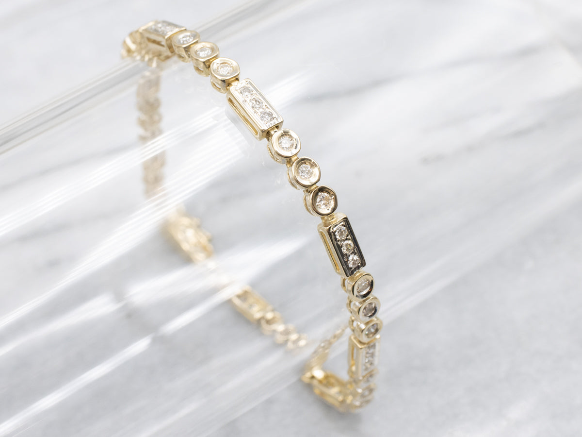 Alternating Diamond Round and Rectangle Link Bracelet