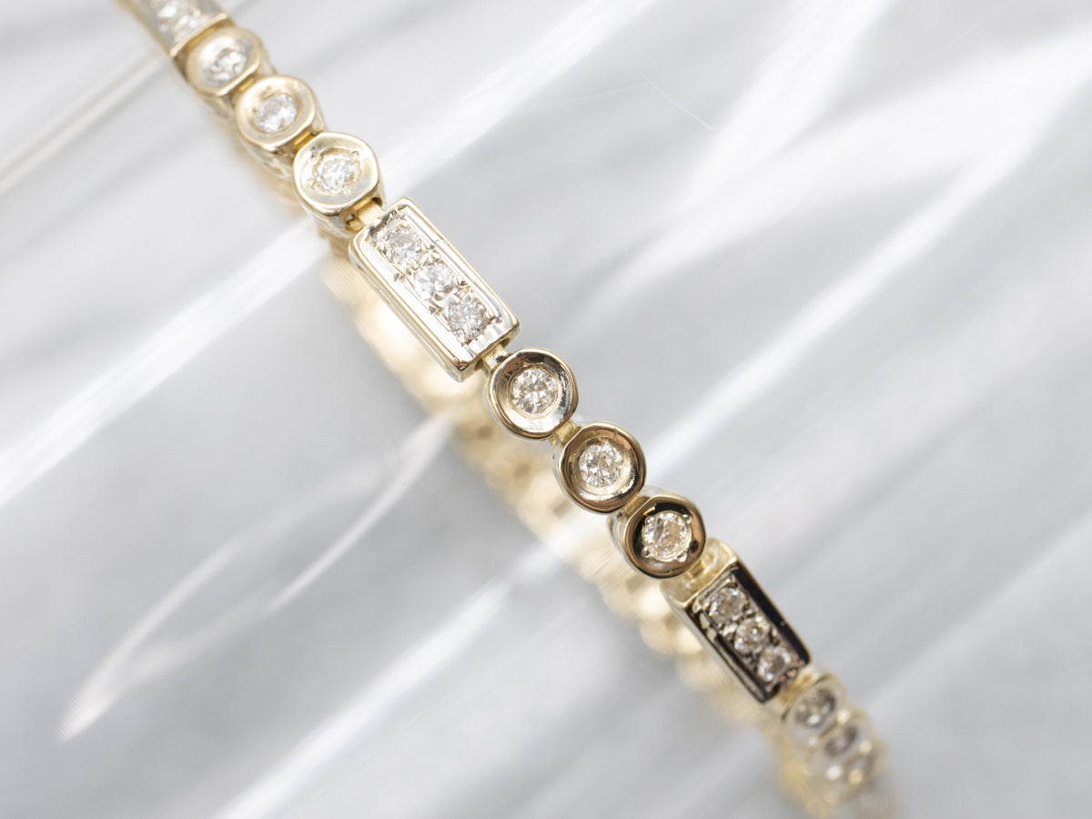 Alternating Diamond Round and Rectangle Link Bracelet