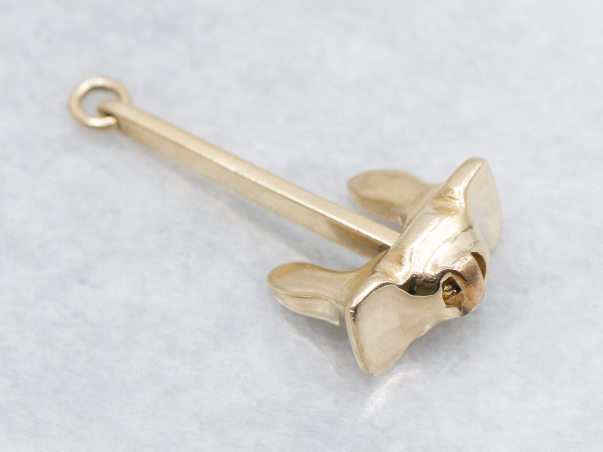 Yellow Gold Stockless Anchor Charm
