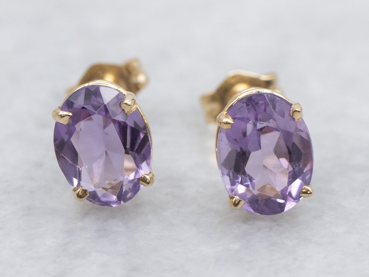 Oval-Cut Amethyst Gemstone Stud Earrings