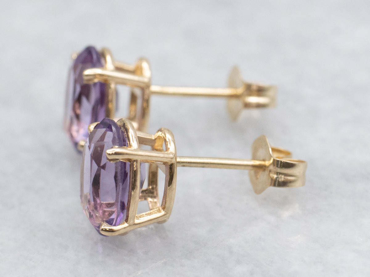 Oval-Cut Amethyst Gemstone Stud Earrings