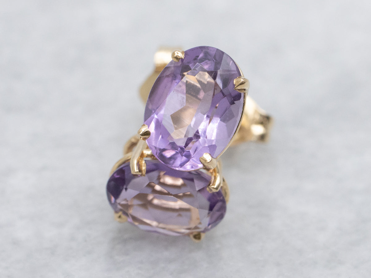 Oval-Cut Amethyst Gemstone Stud Earrings