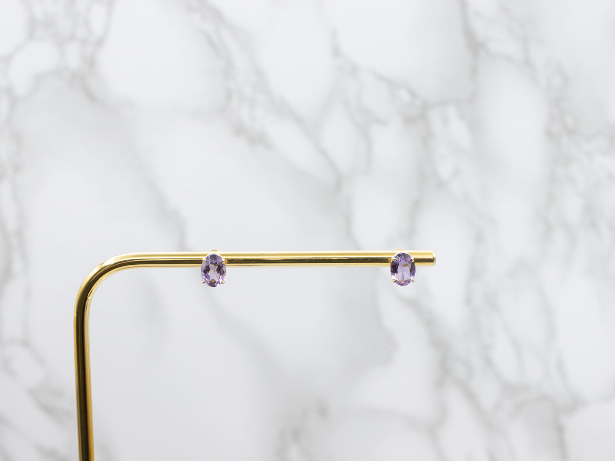 Oval-Cut Amethyst Gemstone Stud Earrings