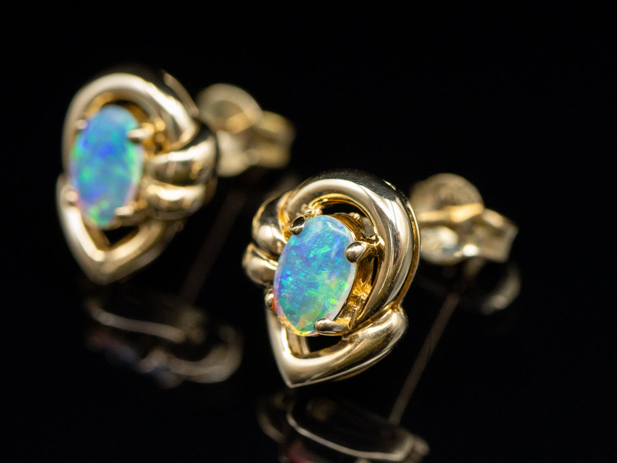 Polished Italian Gold Opal Stud Earrings