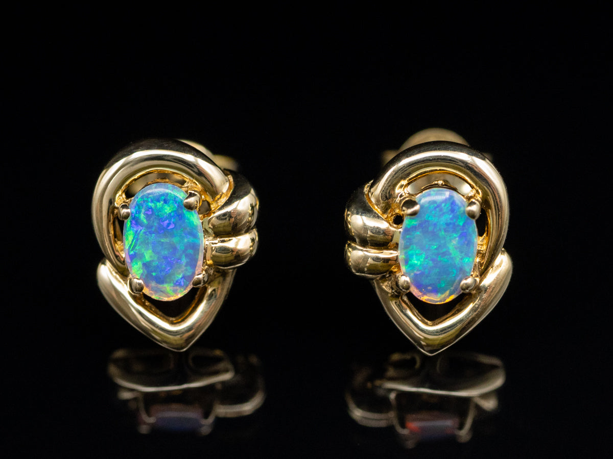 Polished Italian Gold Opal Stud Earrings