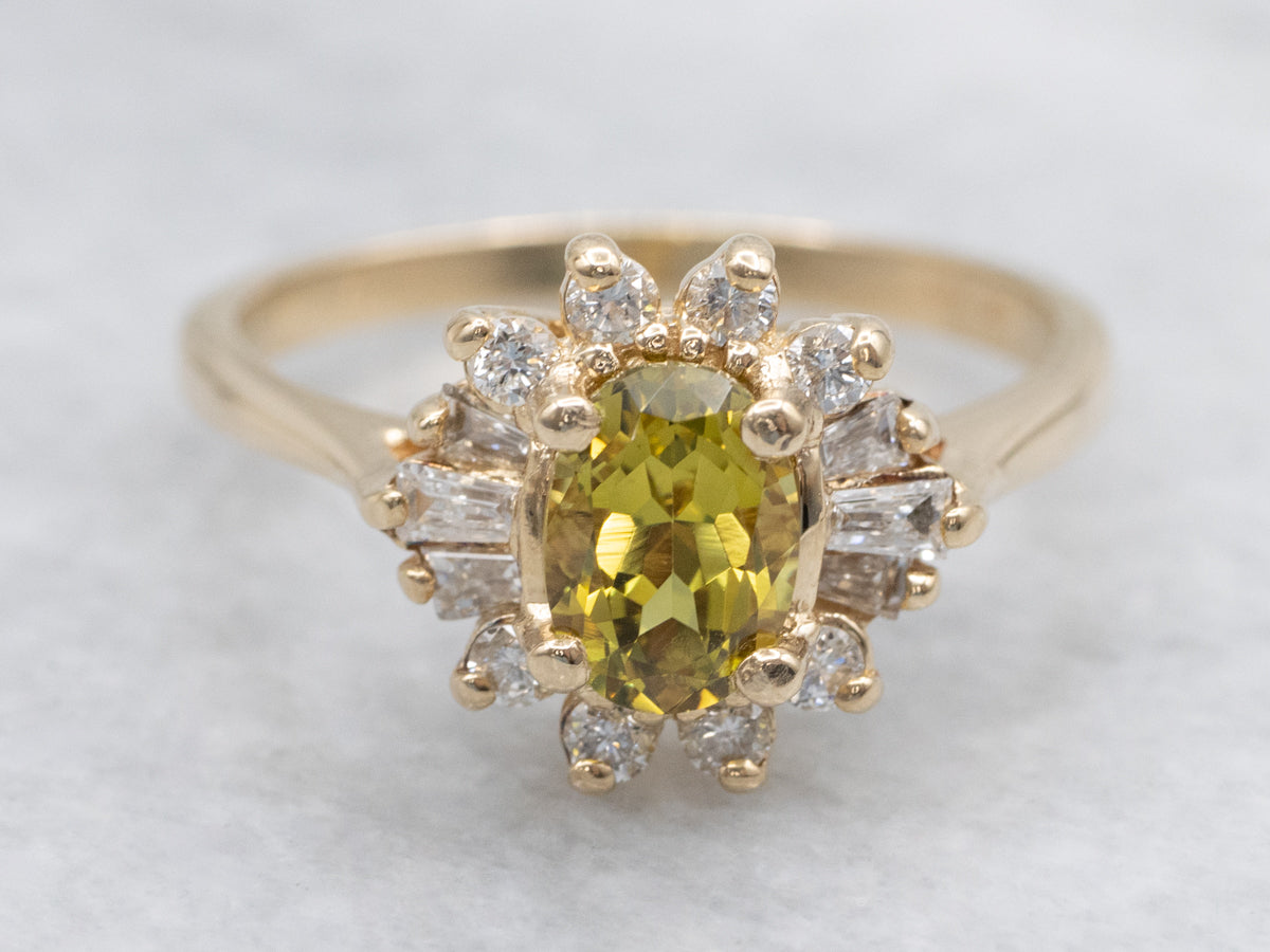 Pretty Mali Garnet Diamond and Gold Halo Ring