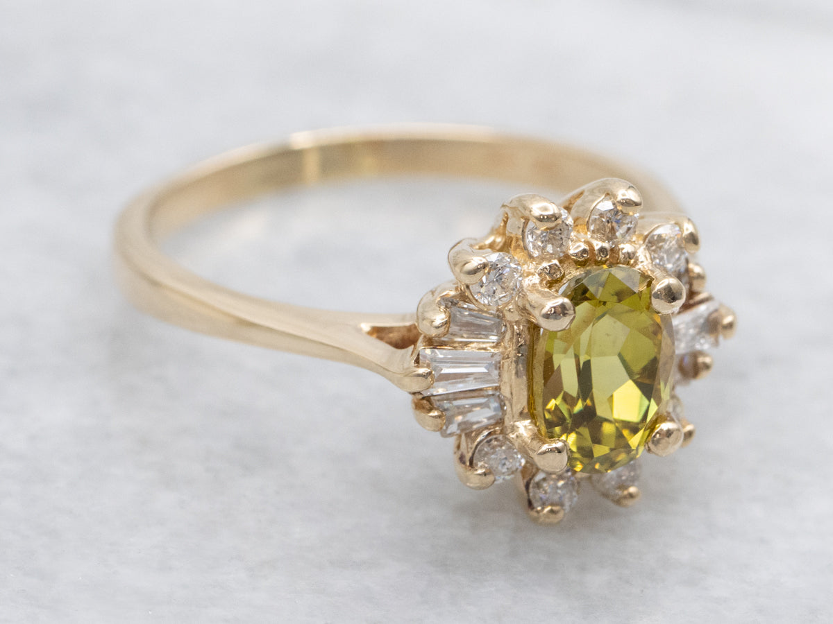 Pretty Mali Garnet Diamond and Gold Halo Ring