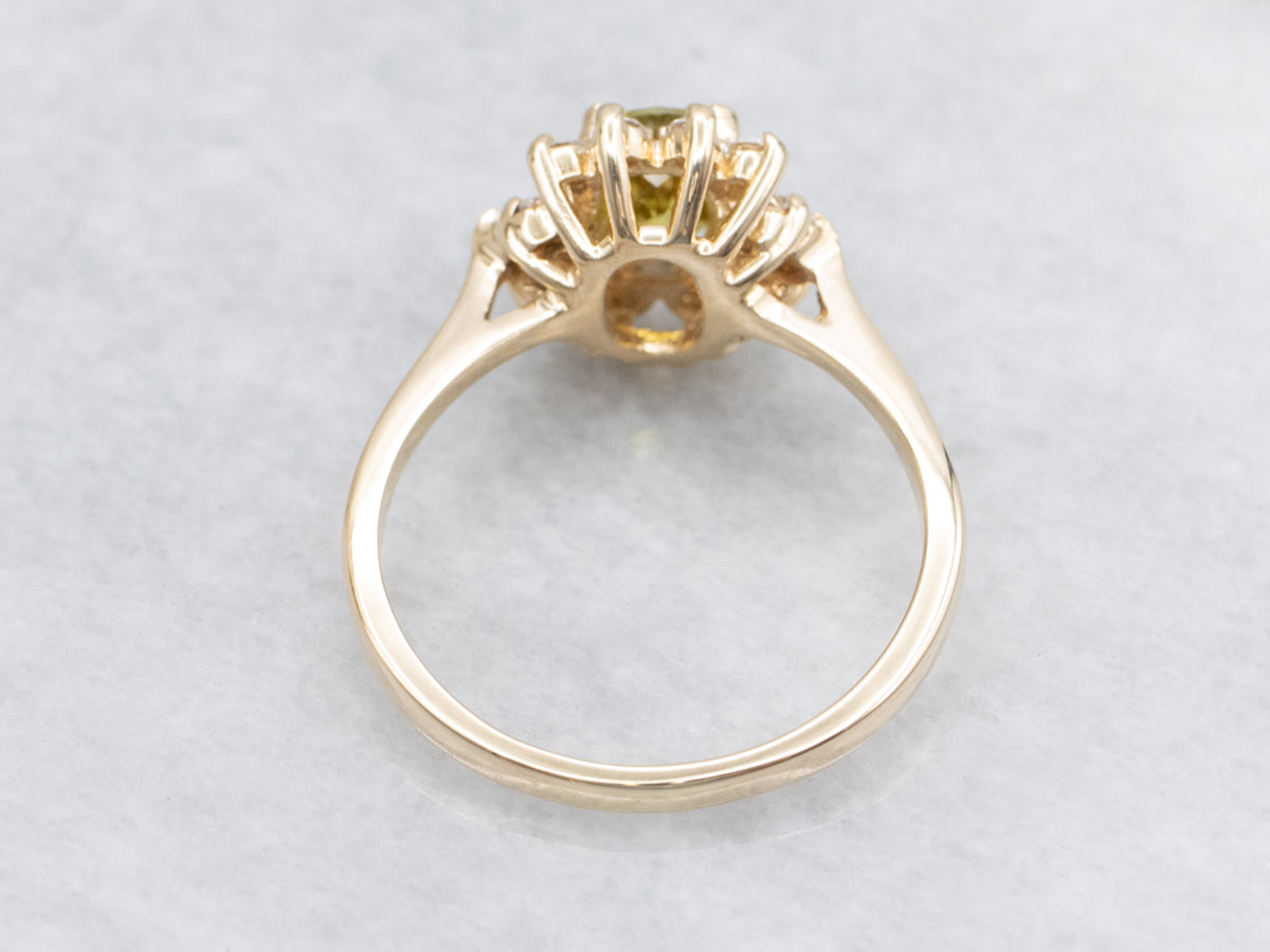 Pretty Mali Garnet Diamond and Gold Halo Ring