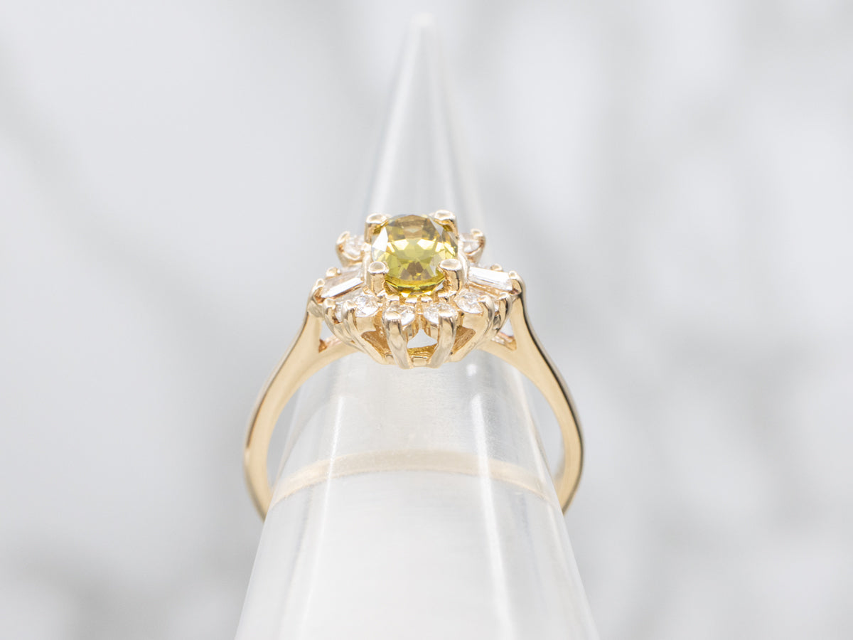 Pretty Mali Garnet Diamond and Gold Halo Ring