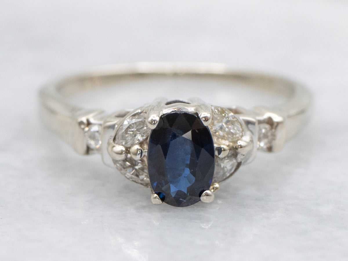 Sleek White Gold Sapphire and Diamond Ring