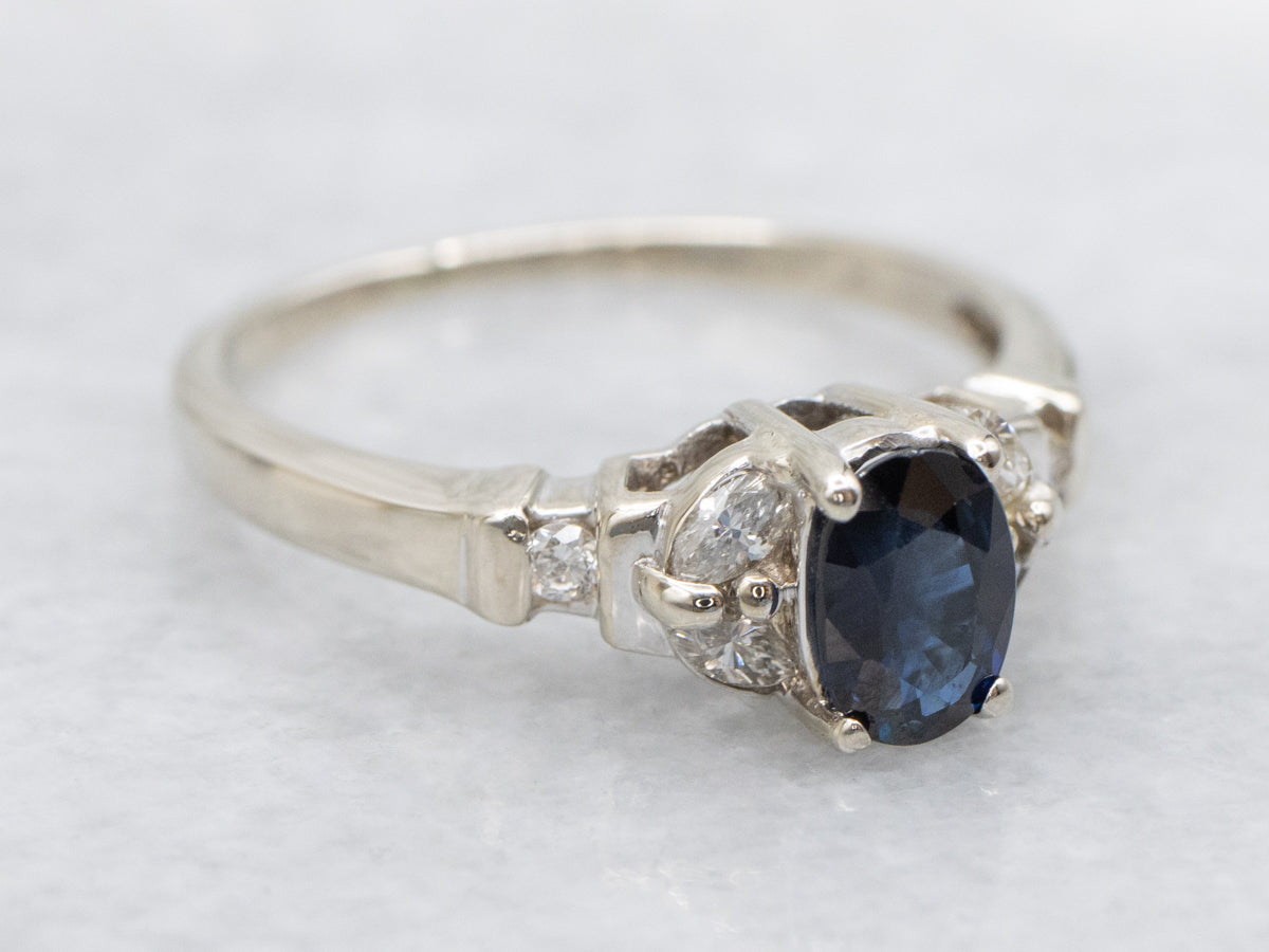Sleek White Gold Sapphire and Diamond Ring