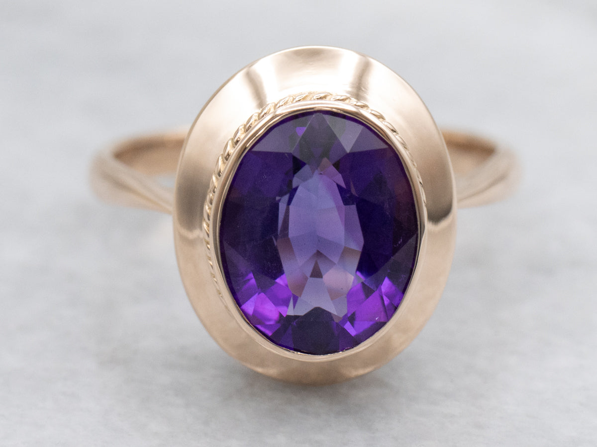 Rose Gold Bezel Set Amethyst Solitaire Ring