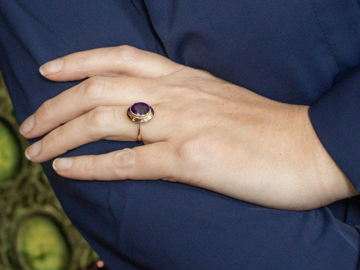 Rose Gold Bezel Set Amethyst Solitaire Ring