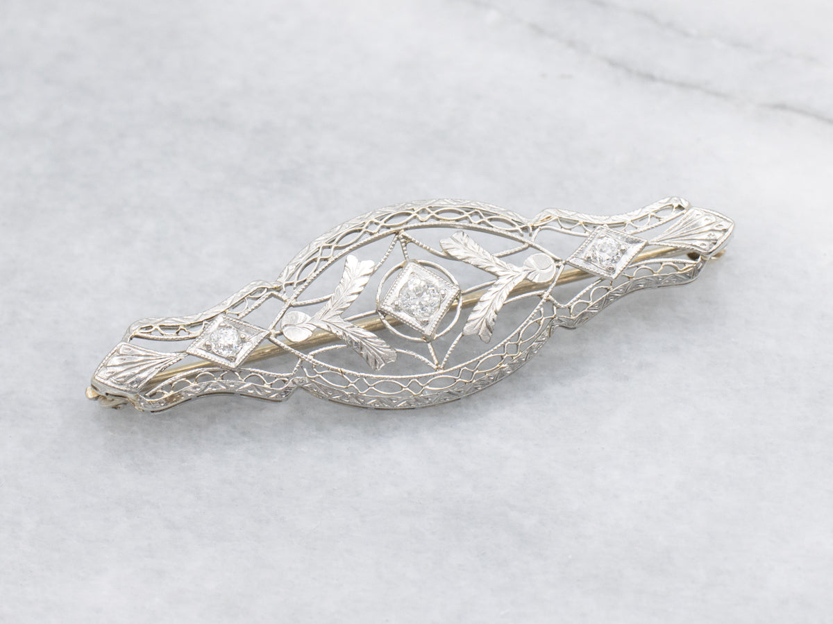 Antique Old Mine Cut Diamond Art Deco Era Brooch