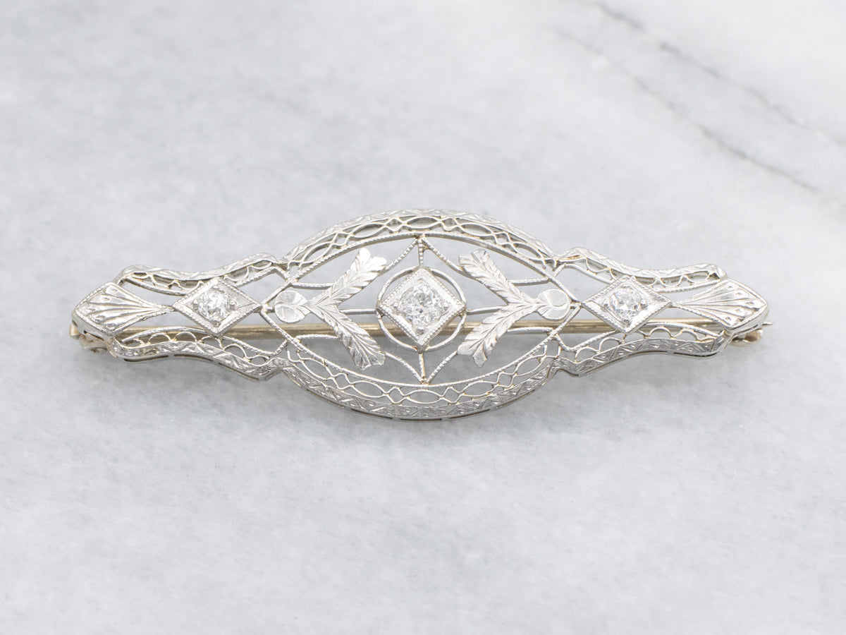 Antique Old Mine Cut Diamond Art Deco Era Brooch
