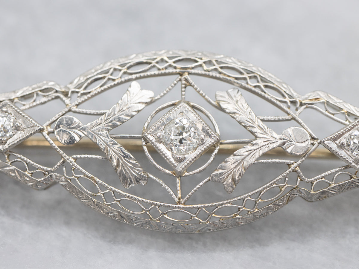 Antique Old Mine Cut Diamond Art Deco Era Brooch