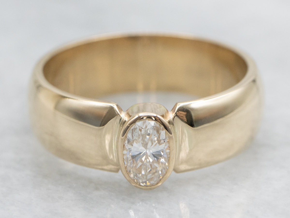 Oval Cut Bezel-Set Diamond Solitaire Engagement Ring