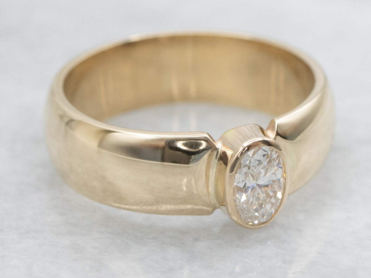 Oval Cut Bezel-Set Diamond Solitaire Engagement Ring