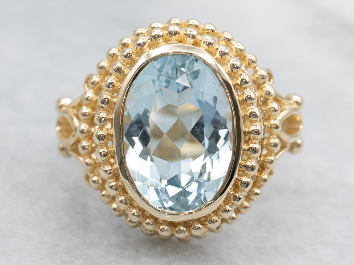 Ornate Yellow Gold Aquamarine Cocktail Ring