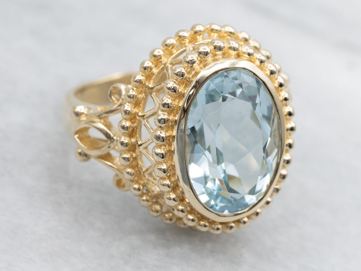 Ornate Yellow Gold Aquamarine Cocktail Ring