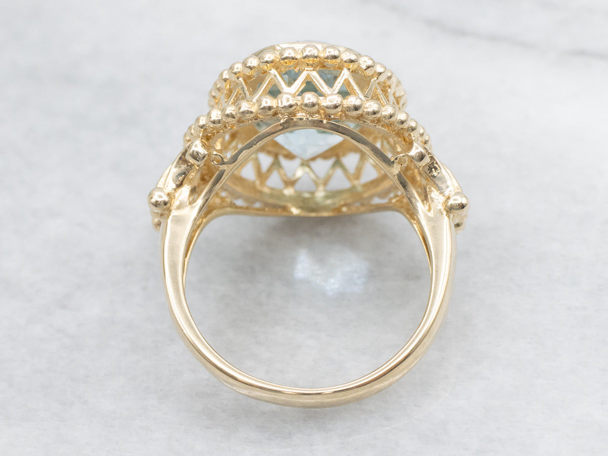 Ornate Yellow Gold Aquamarine Cocktail Ring