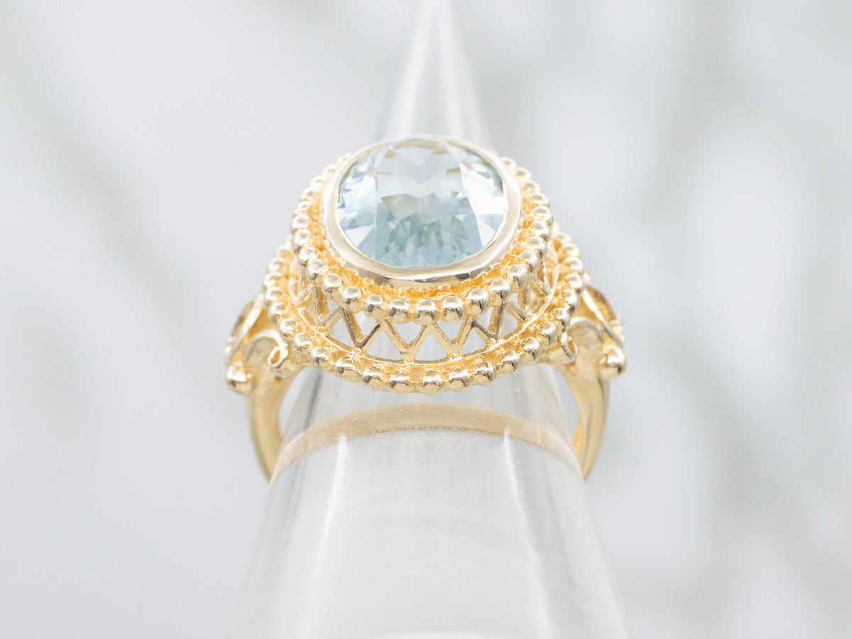 Ornate Yellow Gold Aquamarine Cocktail Ring