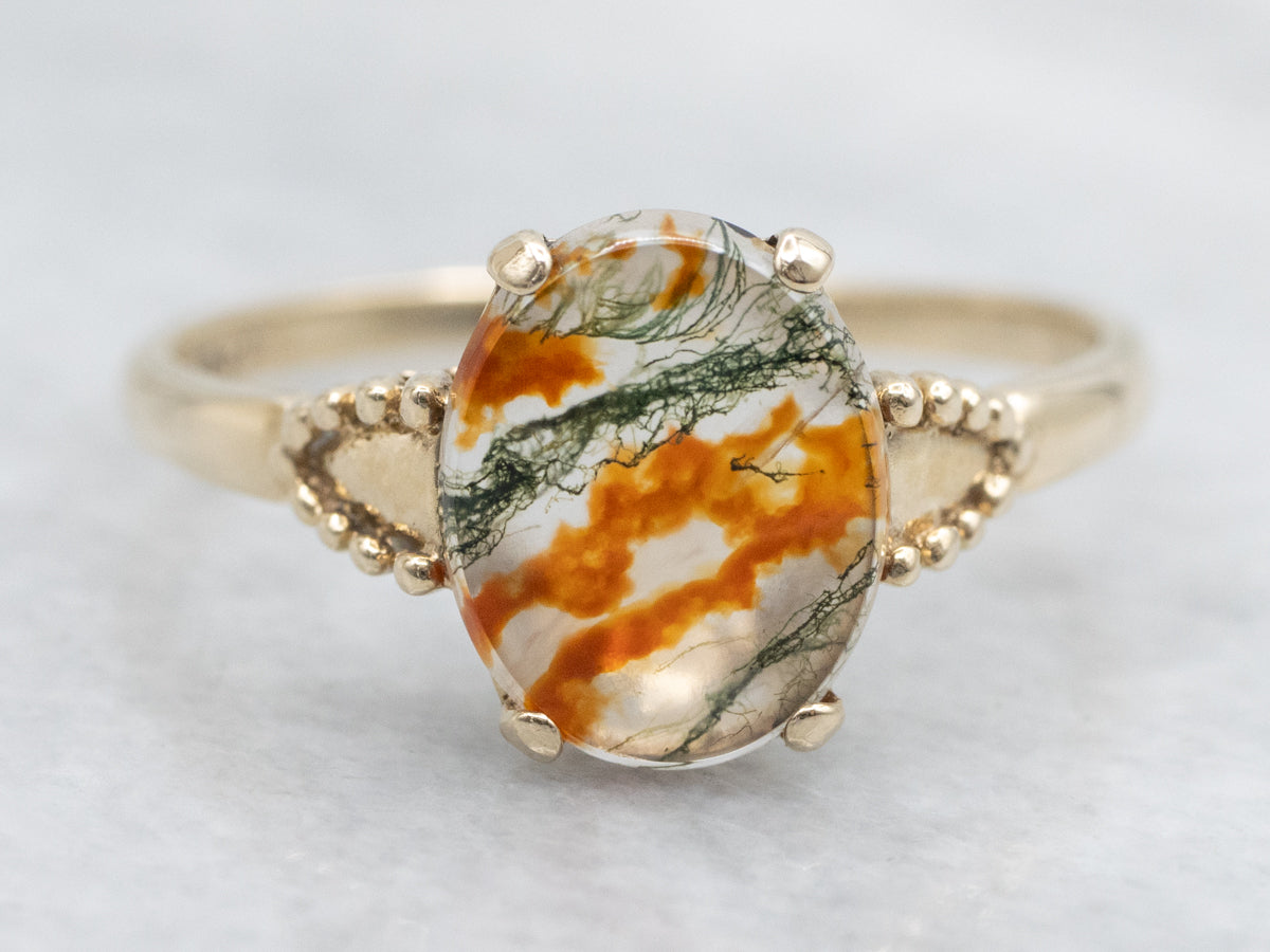 Carnelian Moss Agate Ring in Vintage Mounting