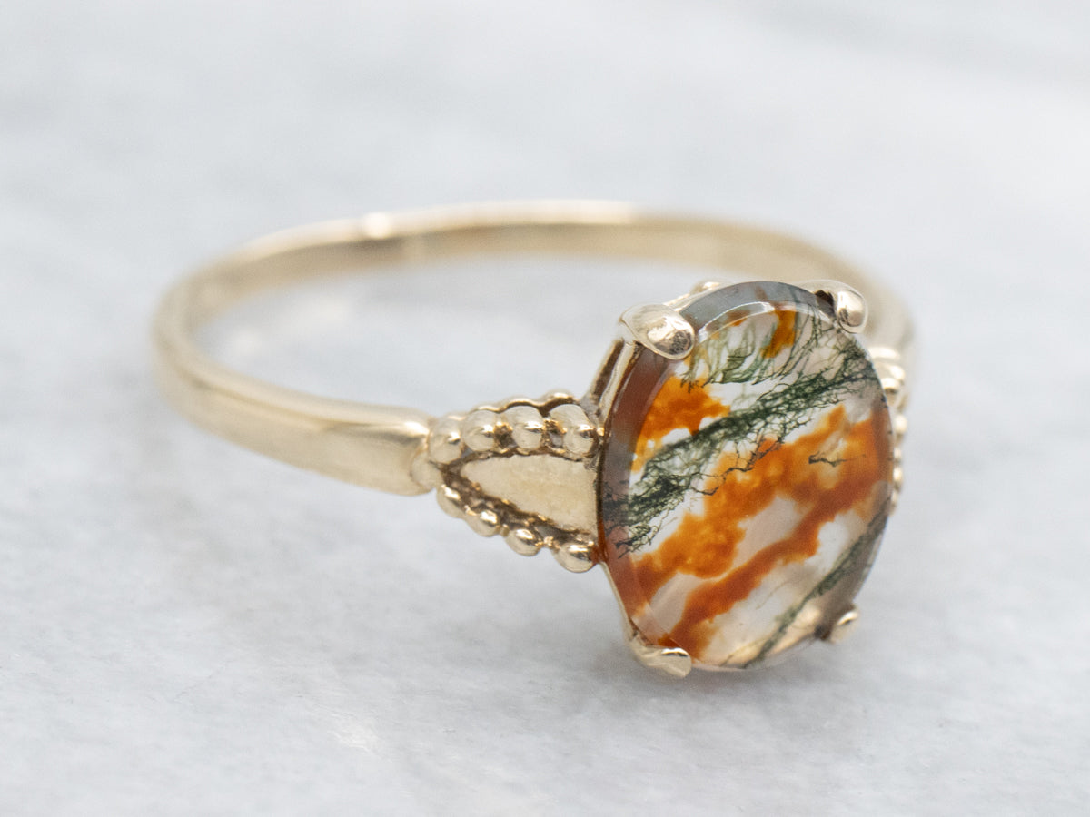 Carnelian Moss Agate Ring in Vintage Mounting
