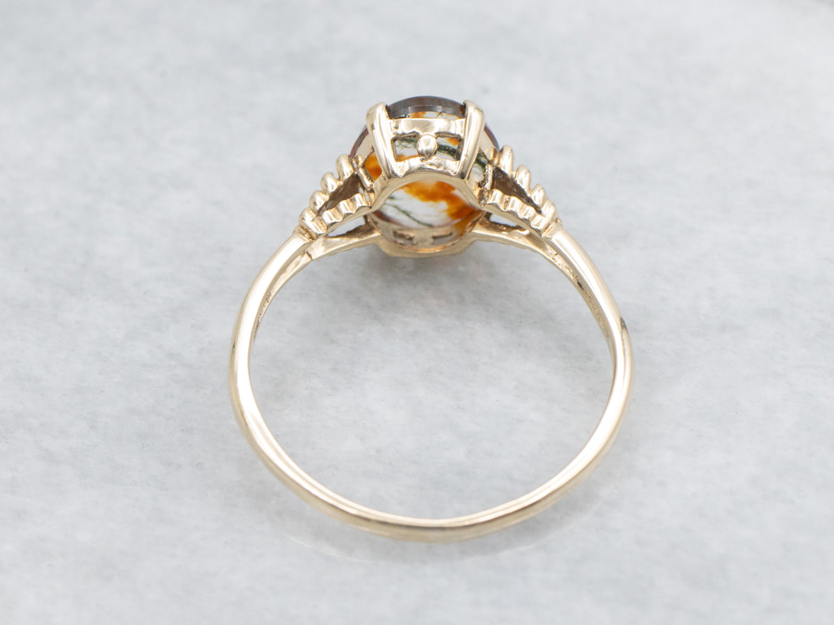 Carnelian Moss Agate Ring in Vintage Mounting