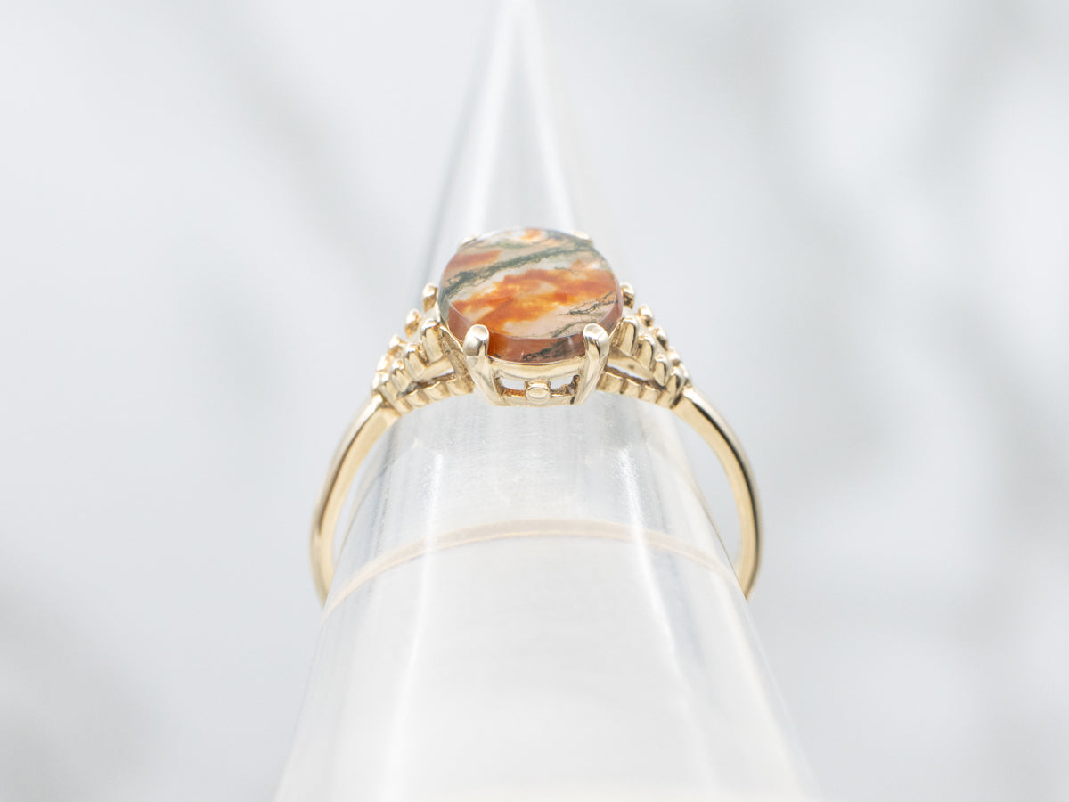 Carnelian Moss Agate Ring in Vintage Mounting