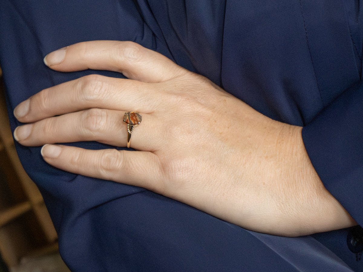 Carnelian Moss Agate Ring in Vintage Mounting