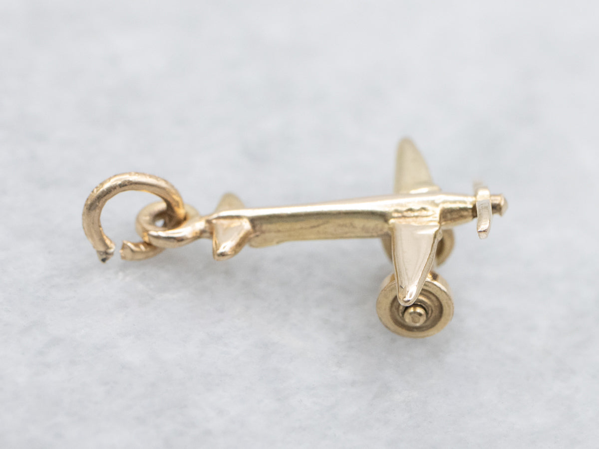 Yellow Gold Propeller Plane Charm Pendant