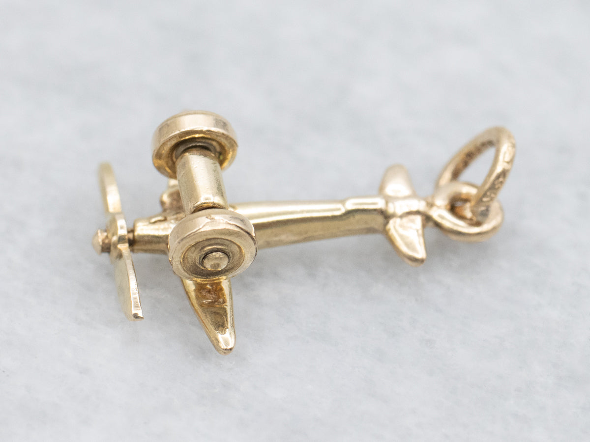Yellow Gold Propeller Plane Charm Pendant