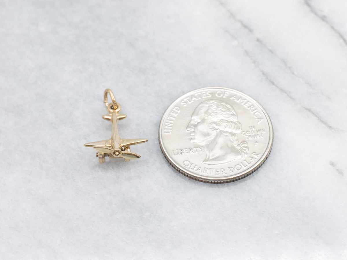 Yellow Gold Propeller Plane Charm Pendant